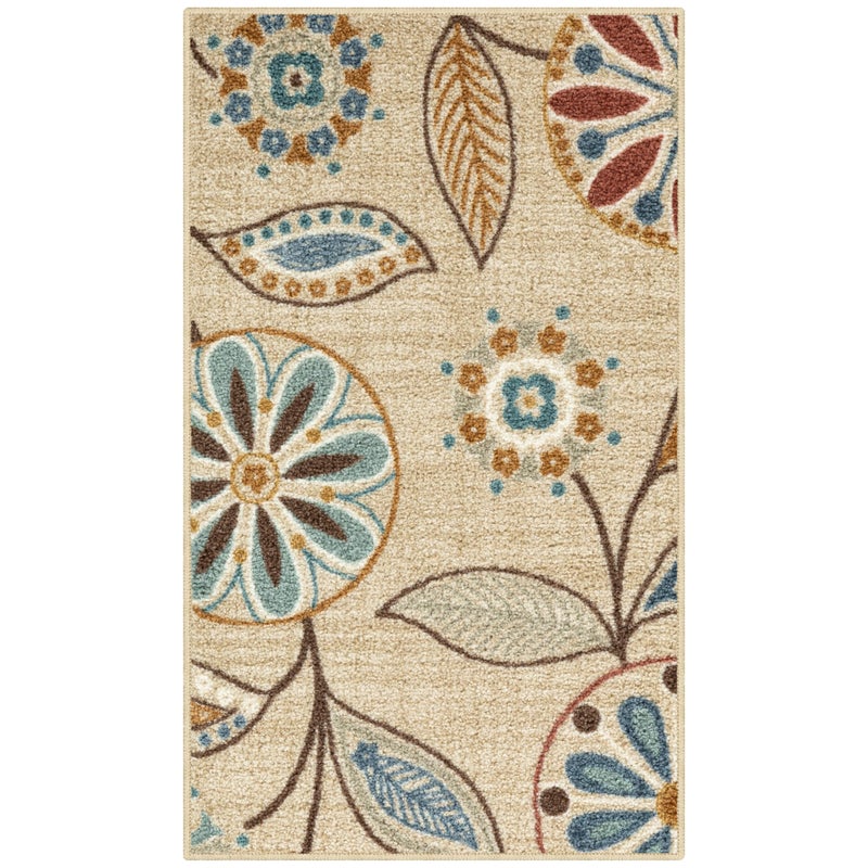 Maples Rugs Reggie Floral Kitchen Rug - Made in USA - Washable, Non Slip Indoor Carpet for Entryway, Foyer, Kitchen, and Bathroom, 1'8 x 2'10, Beige - Image 1